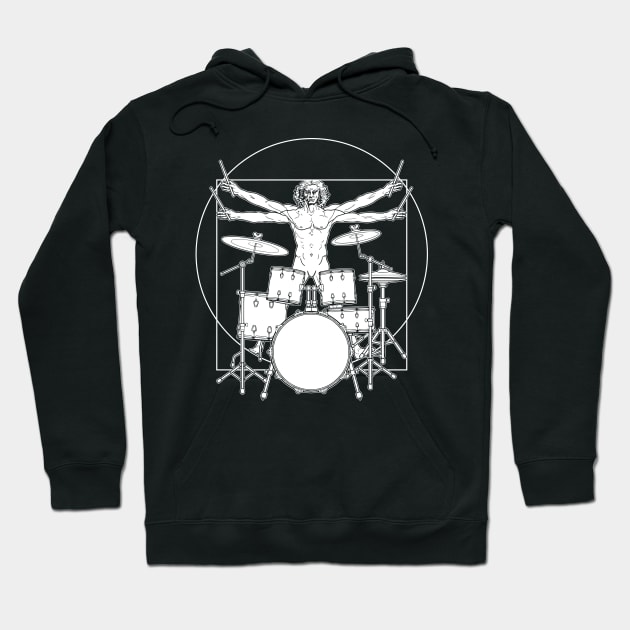 Virtuvian Man Drummer White Hoodie by sarahwolffie